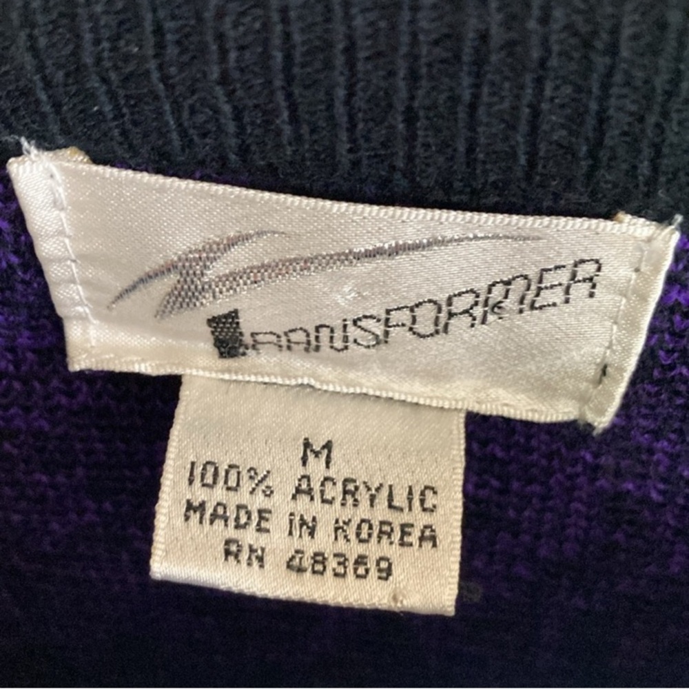 Vintage Transfomer Purple and Black Patterned Sweater, Size Medium, acrylic - Picture 6 of 8